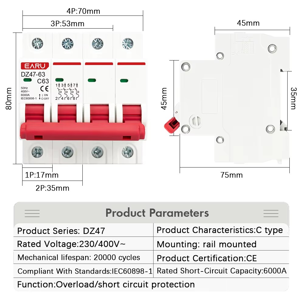 EARU DZ47 1P 2P 3P 4P 3A-63A A - Din Rail Circuit Breaker 리뷰 및 가격