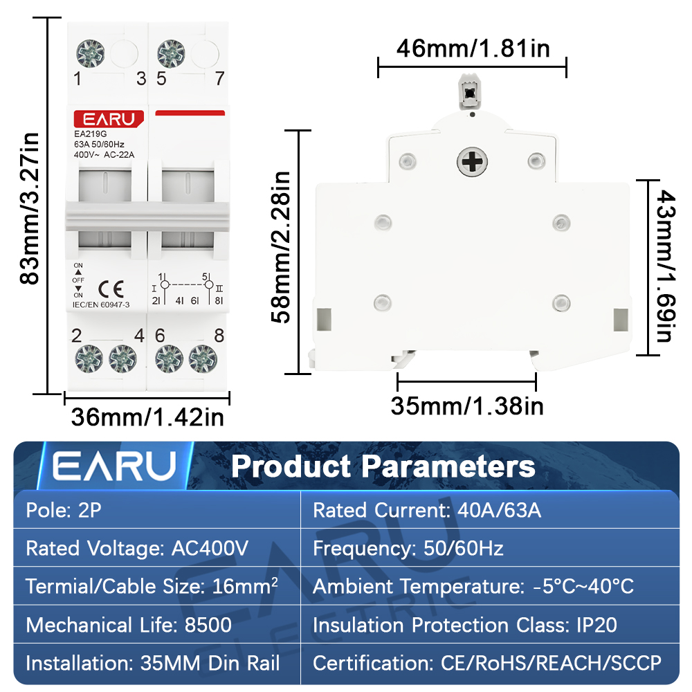 EARU 2P 40A 63A AC 400V DIN 레일 - Din Rail Circuit Breaker 리뷰 및 가격